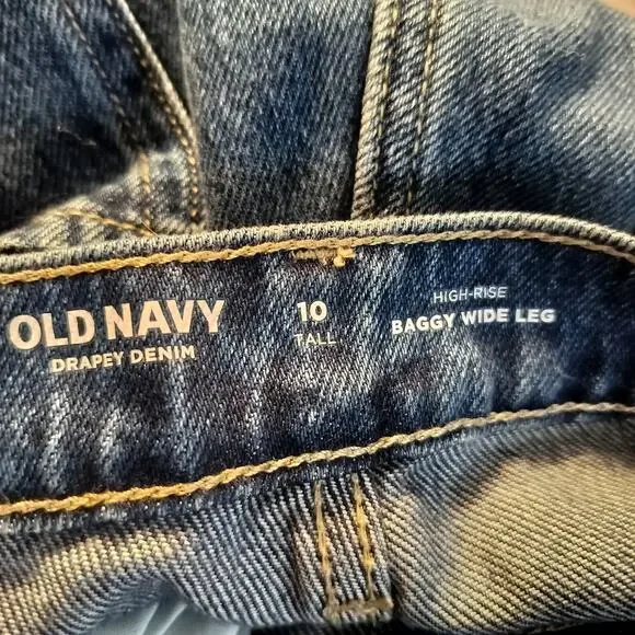 5105) Old Navy 10 Tall Hi Rise Baggy Wide Leg Drapey Denim Mediums Wash - Picture 7 of 9